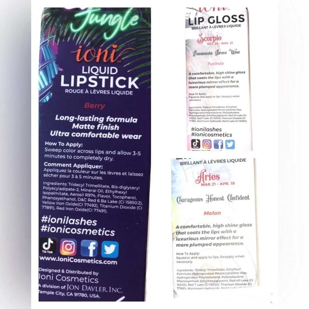 2 High shine lip gloss in sheer fuchsia, Melon,‎ Fuchsia, sheer red, Warm nude